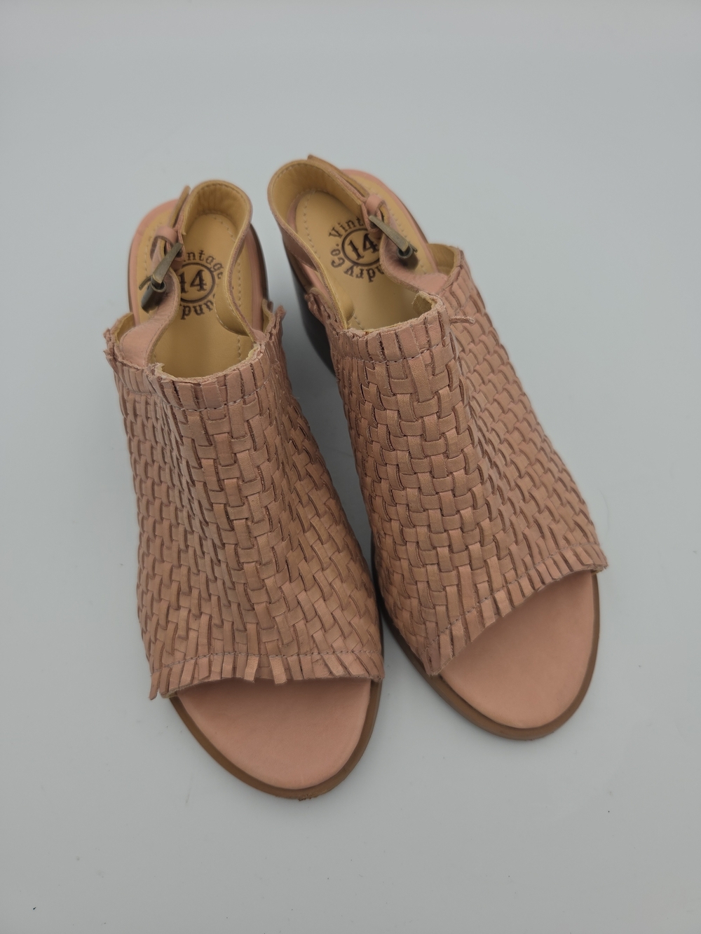 Woven Slingback Peep-Toe Sandals - Blush Pink Size 6